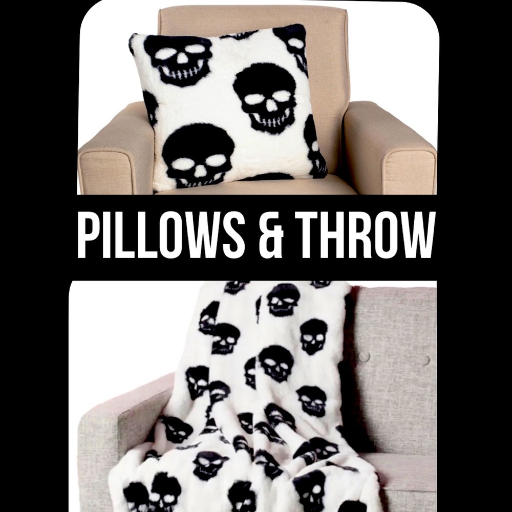 NWT Cynthia Rowley Curious Faux Fur Pillow & Throw Set Halloween Witchy Gothic